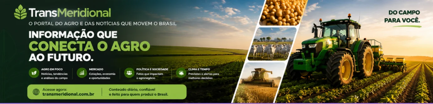 Banner verde com trator e informações do site.