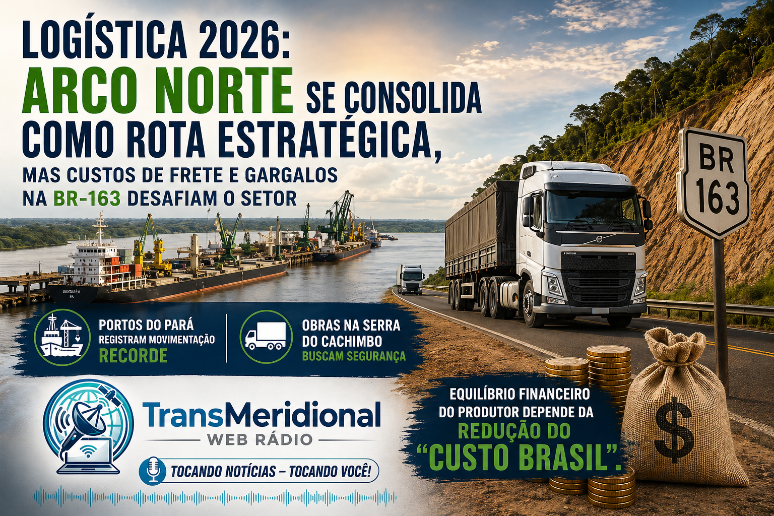 Logística 2026: Arco Norte se consolida como rota estratégica, mas custos de frete e gargalos na BR-163 desafiam o setor