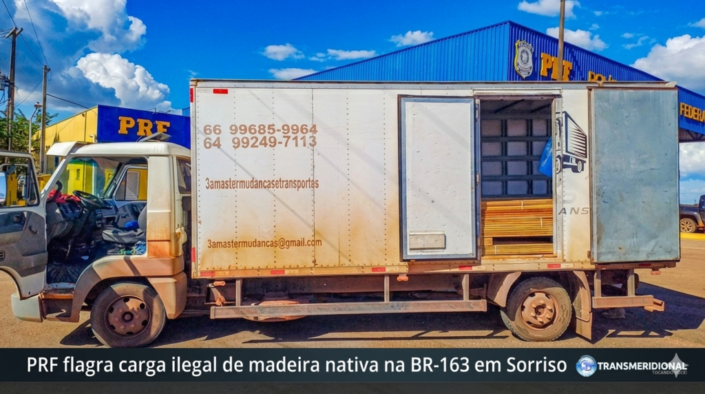 PRF flagra carga ilegal de madeira nativa na BR-163 em Sorriso PRF flagra carga ilegal de madeira nativa na BR-163 em Sorriso