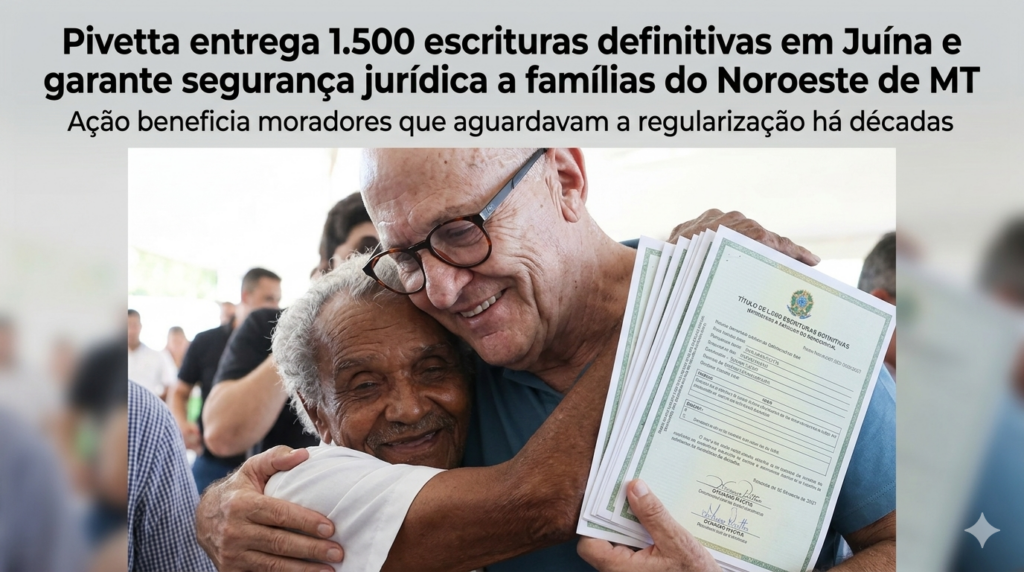 Pivetta entrega 1.500 escrituras definitivas em Juína e garante segurança jurídica a famílias do Noroeste de MT