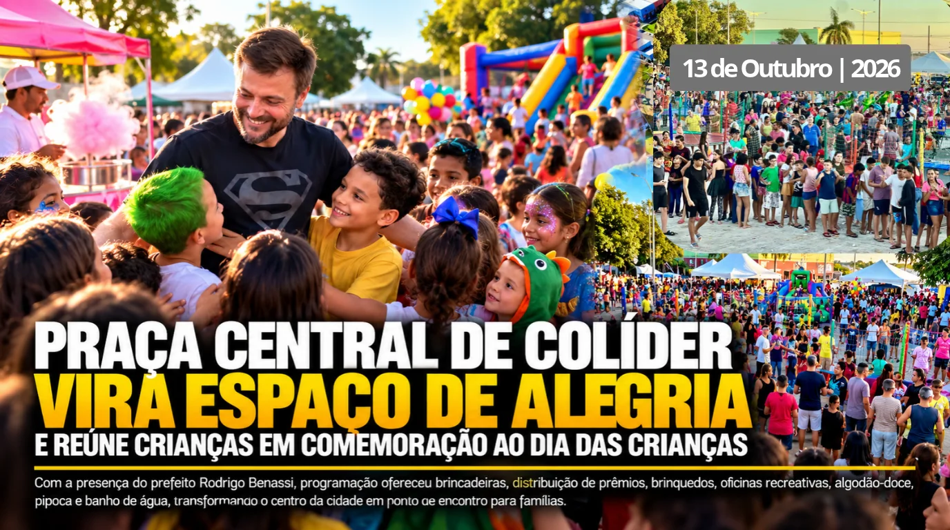 Praça Central de Colíder vira espaço de alegria e reúne crianças em comemoração ao Dia das Crianças