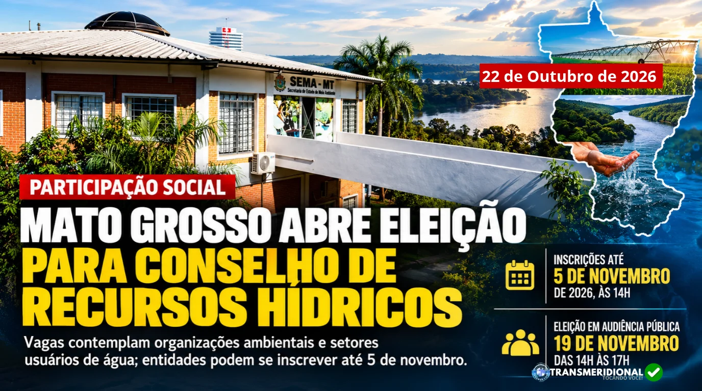 Mato Grosso abre eleição para Conselho de Recursos Hídricos; entidades podem se inscrever até 5 de novembro Mato Grosso abre eleição para Conselho de Recursos Hídricos; entidades podem se inscrever até 5 de novembro
