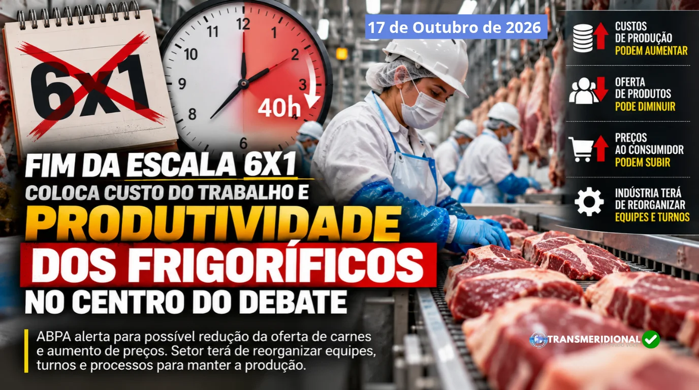 Fim da escala 6&times;1 coloca custo do trabalho e produtividade dos frigor&iacute;ficos no centro do debate