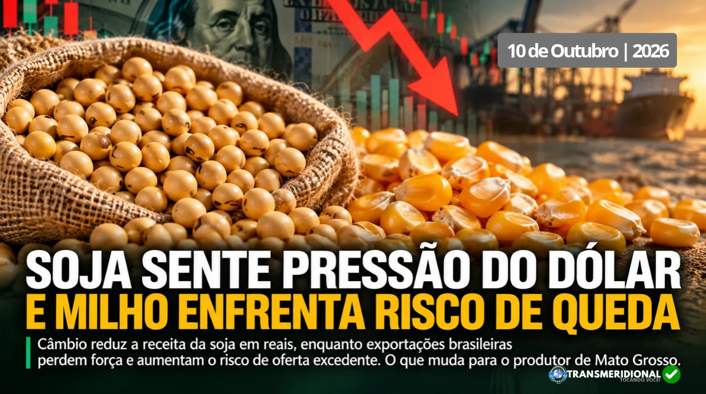 Soja sente press&atilde;o do d&oacute;lar e milho enfrenta risco de queda: o que muda para o produtor de Mato Grosso